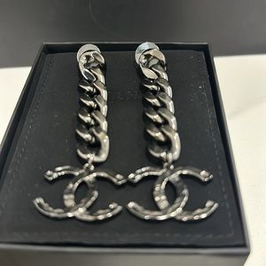 Chanel 20P CC Ruthenium Drop Earrings Authentic